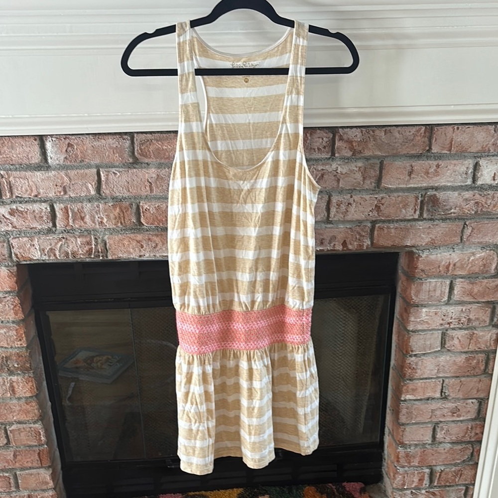 Lilly Pulitzer Beige and White Striped Dress sz M - Picture 3 of 11